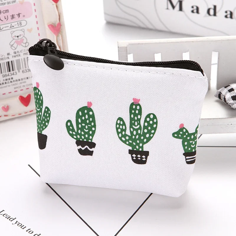 9*8.5cm Zipper Coin Bag for Keys ID Cardit Cards Badge Organizer Bag Canvas Cactus Earphone Data Cable Clutch Bag