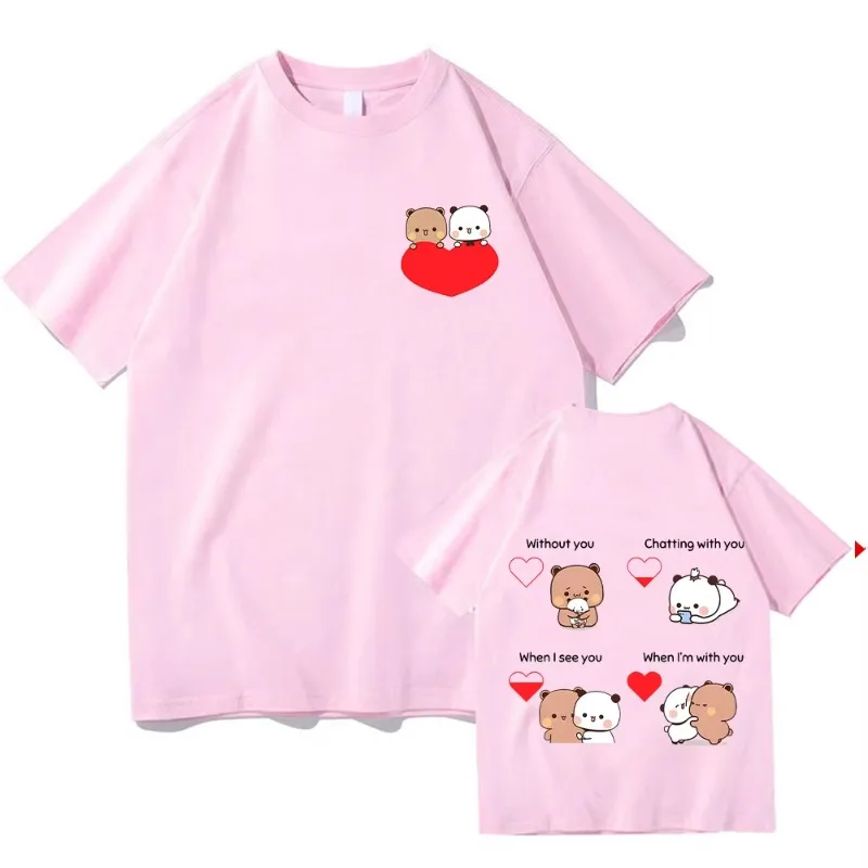 Bonito panda urso bubu dudu camisetas diversão amor poder tshirt doce casal feminino masculino camisetas criativas manga curta topos roupas de algodão