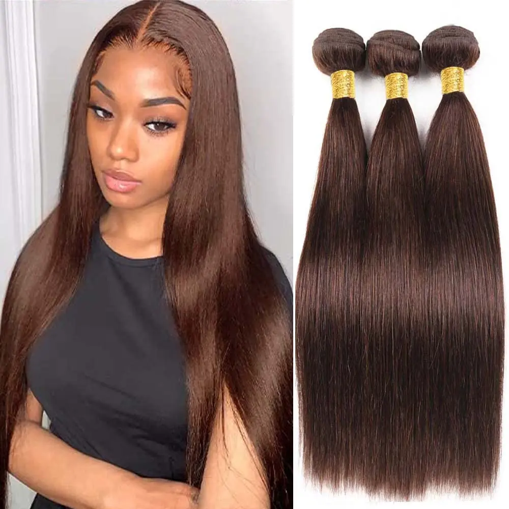 3 Straight Human Hair Bundles 24 26 28 Inch Chocolate Brown Color #4 Bundles Brazilian Virgin Human Hair Bundles For Black Women