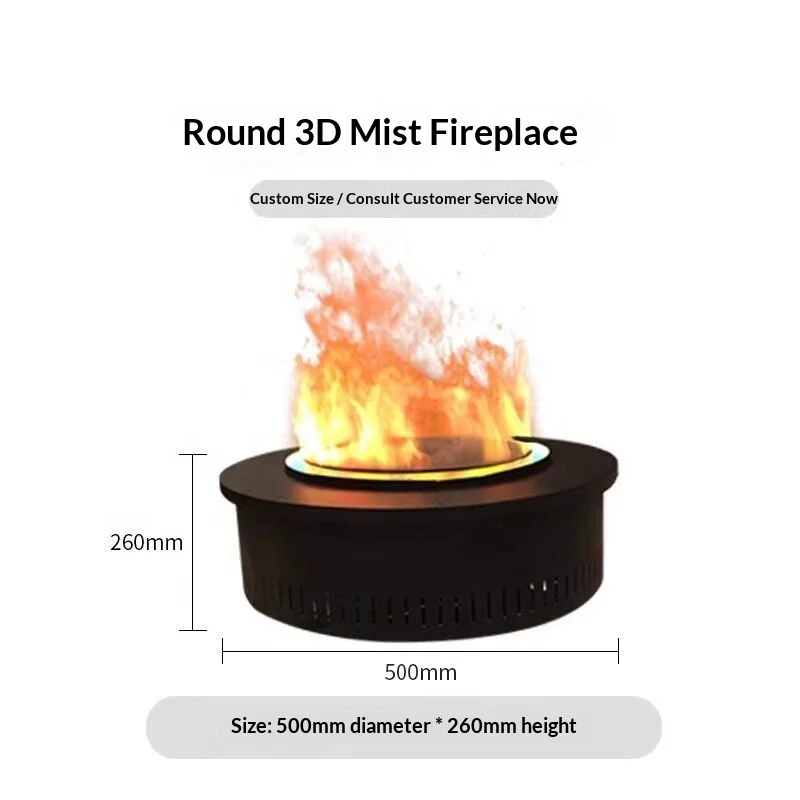 Round Dual-Flame Decorative Simulated Indoor Home Built-In Electric Insertv Custom Smart 3D Atomizing Fireplace Single Flame