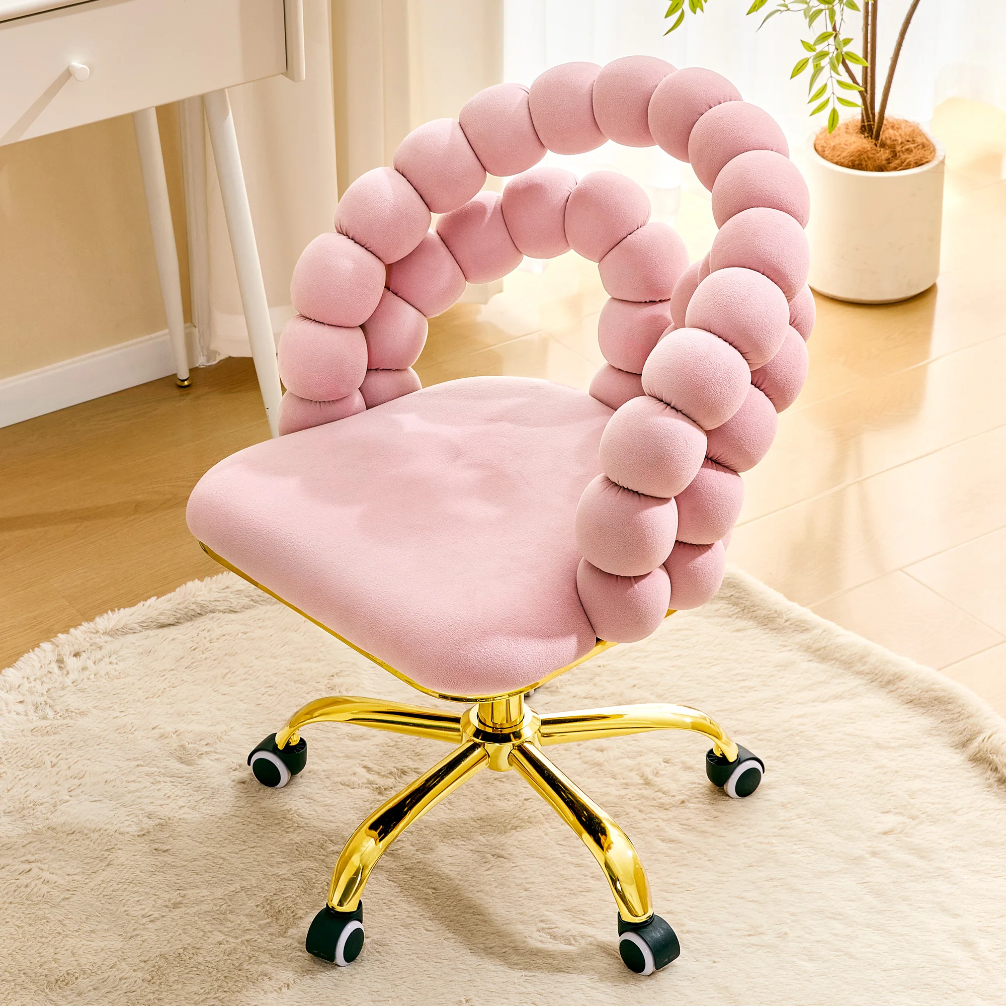 Modern Velvet Office Chair with Gold Base 360 Swivel Height Adjustable Ergonomic Design for Home Office