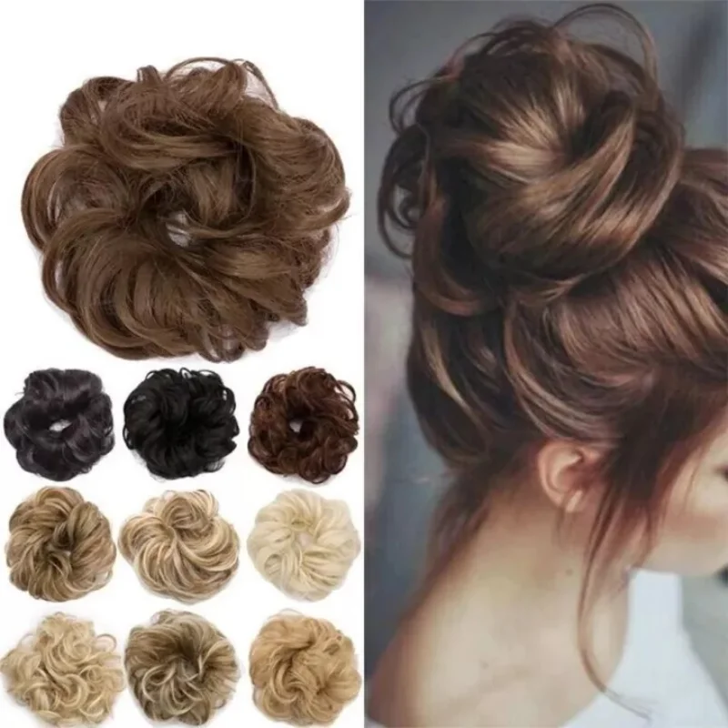 Messy Synthetic Hair Bun Extensions Messy Curly Elastic Hair Scrunchies Hairpieces Synthetic Chignon Donut Hair Pieces for Women