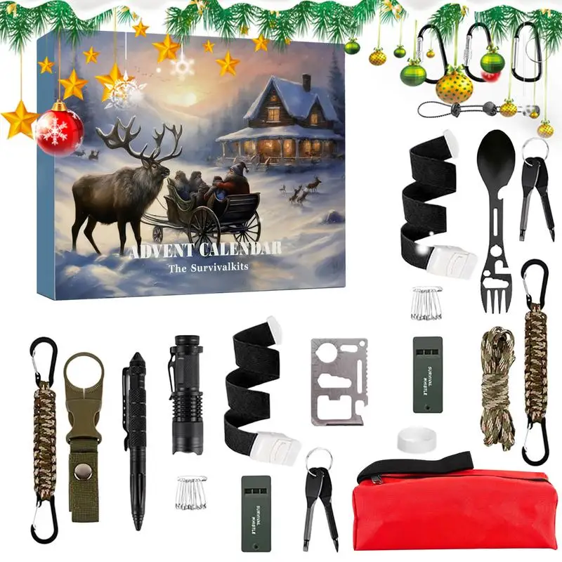 Survival Kit Advent Calendar 2024 Survival Tool Mens Advent Calendar Survival Kit Christmas Advent Calendar for Anglers Climbers