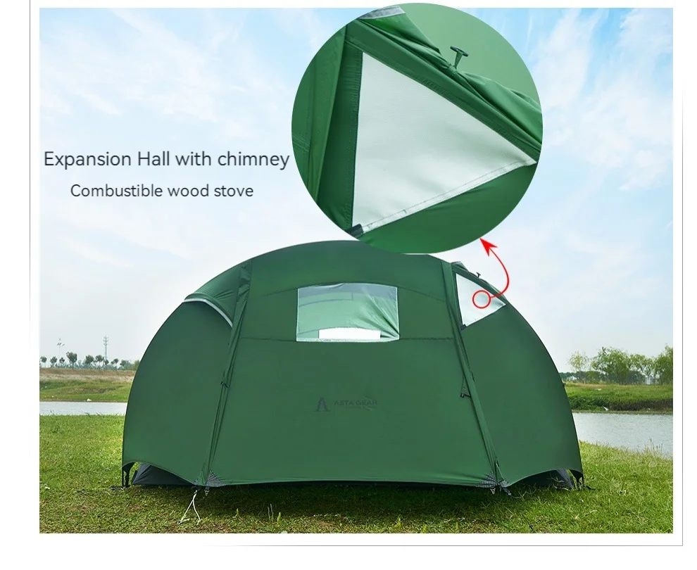 ASTA GEAR Pea Outdoor Camping Windproof and Rainproof Entrance Expansion Portable  a one-bedroom family Tent with Chimney Mouth