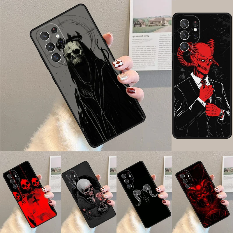 Cover For Samsung Galaxy S24 Ultra S21 S22 S8 S9 S10E Note 10 20 Plus FE S23 Satanic Scary Black Punk Human Skeleton Phone case