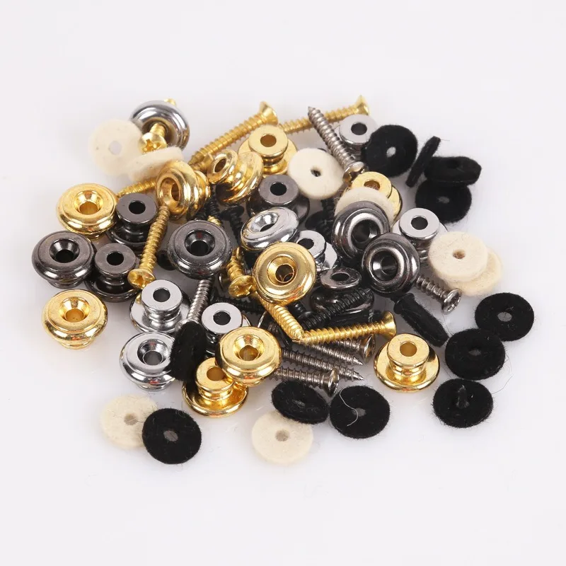 Mushroom Head Guitar Strap End Pins 2Pcs, Chrome Strap Lock Buttons with Felt Spacers Guitar Replacement Parts