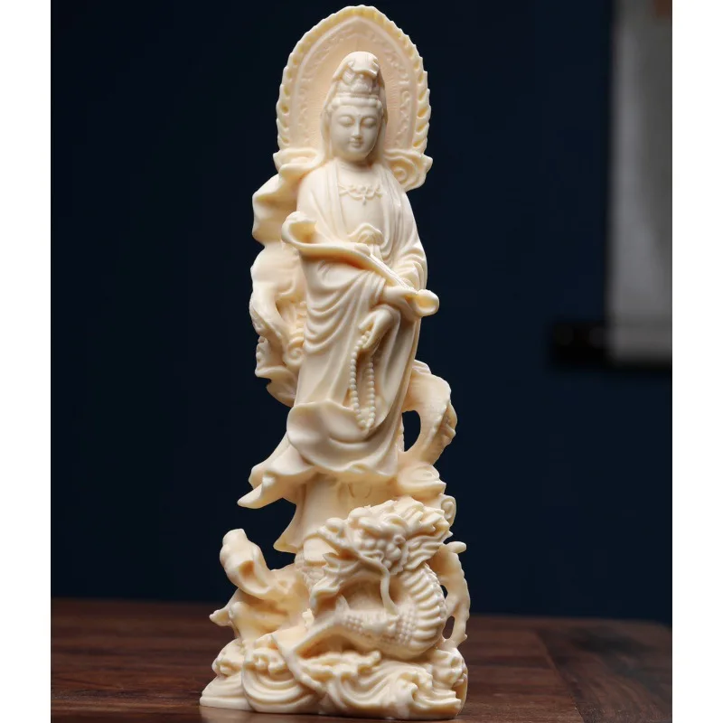 Factory Direct Supply Ivory Nut Royal Dragon Guanyin Ornaments Home Desktop Decoration Ruyi Guanyin Figure of Buddha Gift Box