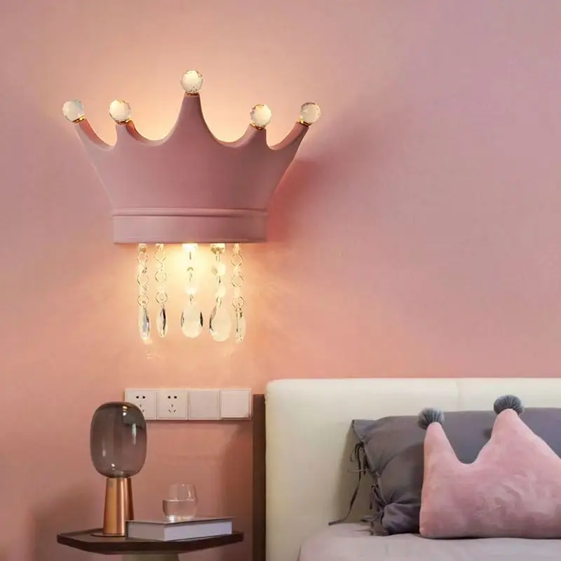 

LED Crystal Crown Wall Lamp for Bedroom Boys Girls Children's Room Stairsway Aisle Living-room Background Sconces Home Decora