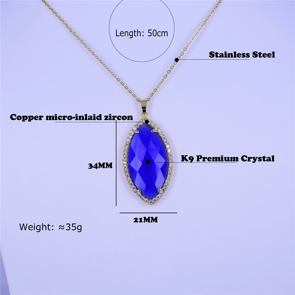 2020 initial jewelry charm fashion declaration rhombus pendant necklace K9 crystal glass gem gold pendant female necklace