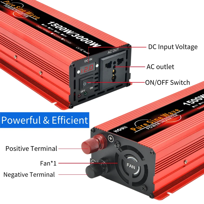 Pure Sine Wave Inverter 12V to 220V 1600W 2200W 3000W DC to AC Voltage Converter 12 220 Mini-car Power Supply