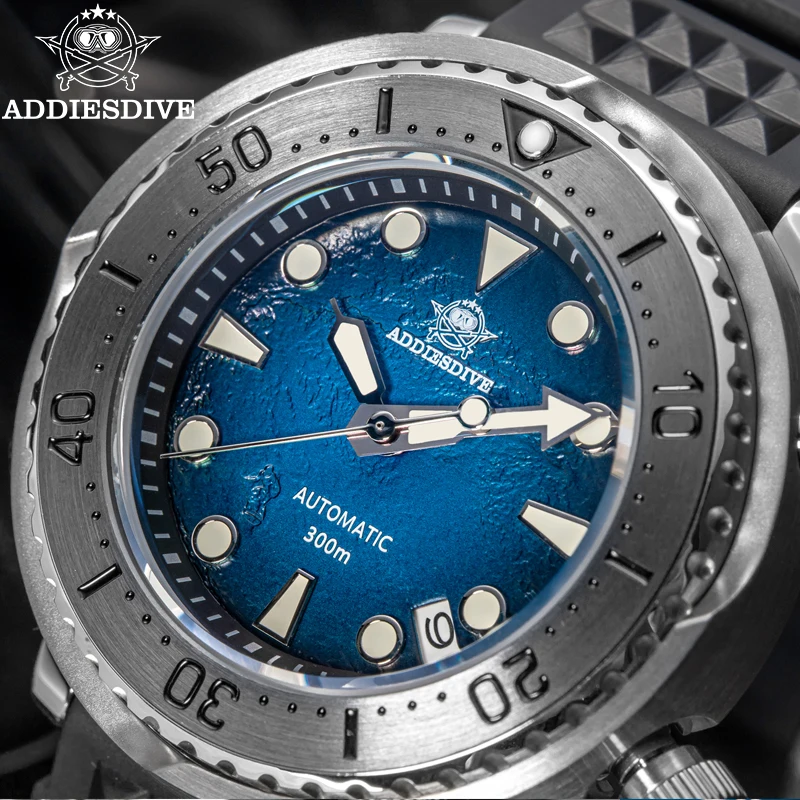 ADDIESDIVE Luxury Mechanical Watch Sapphire Crystal Blue Sea Dial 300M Waterproof Diving Watch BGW9 Luminous Relogios Masculino