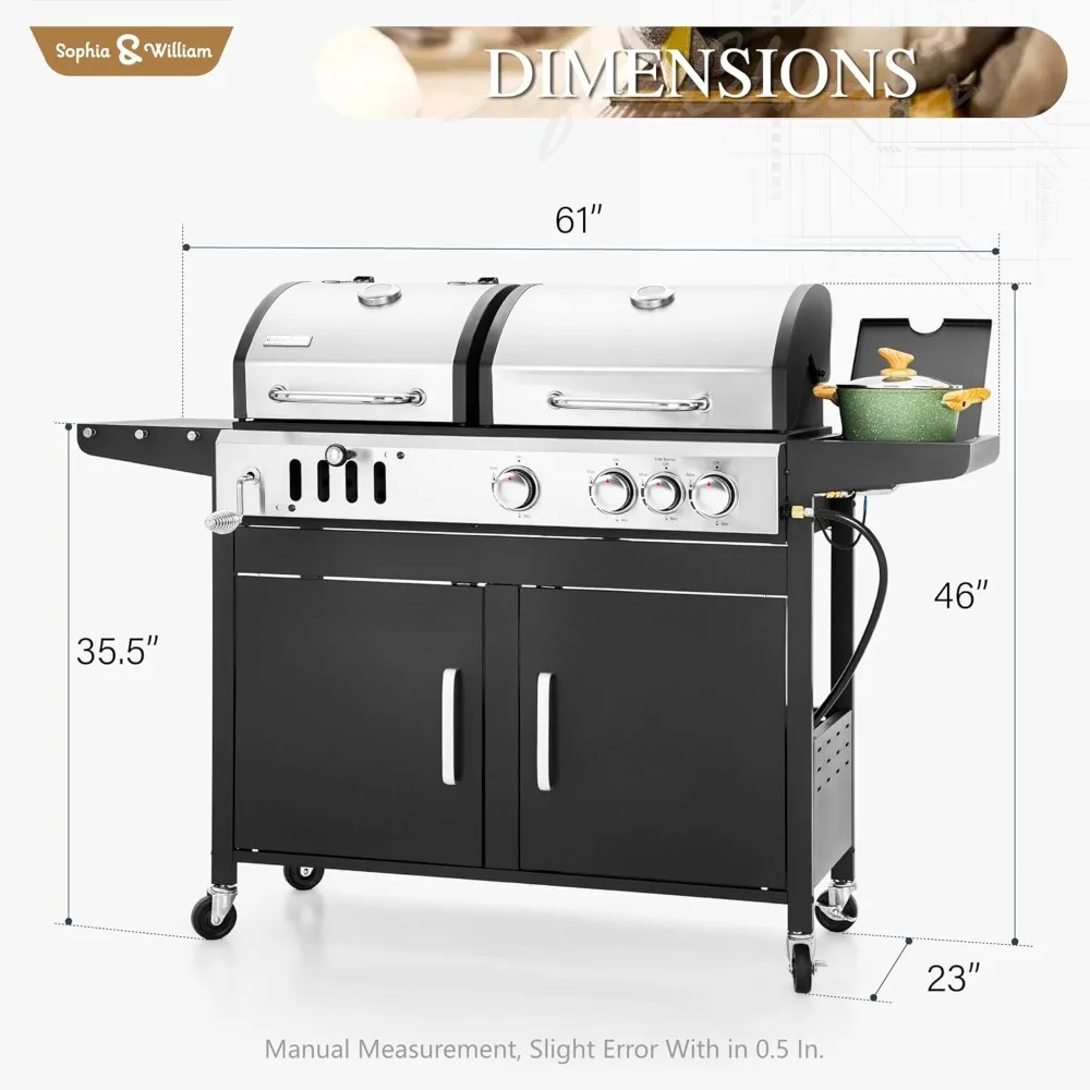 Gas Grill 4 Burner with Side Burner & Porcelain-Enameled Cast Iron Grate, 690 SQIN Cooking Area, Dual Fuel BBQ Grill