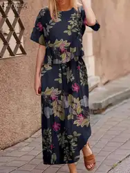 Summer Short Sleeve Blouse Suits ZANZEA 2PCS Women Vintage Floral Printed Tracksuit Casual Loose Pants Sets Matching Sets