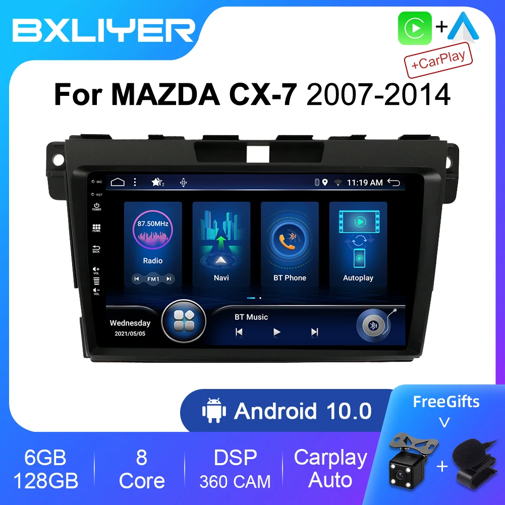 BXLIYER Android 12 Auto Carplay DSP 8+256GB For MAZDA CX-7 CX7 2007-2014 Car radio Multimedia Video Player 2 Din GPS Navigation