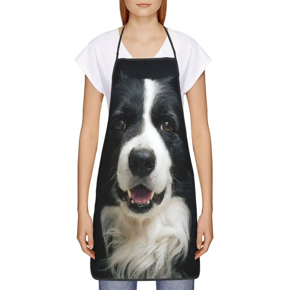 Unisex Dog Border Collie Kitchen Chef Cooking Baking Apron Men Women Animal Pet Tablier Cuisine for Gardening