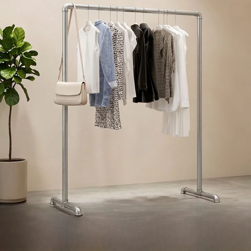 galvanized-pipe-clothes-drying-rack-free-standing-balcony-clothes-hanger-garment-stall-display-stand-home-use-commercial-use