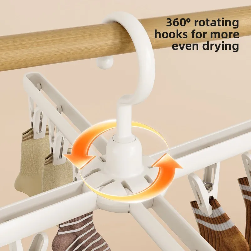 Foldable Clothes Hanger with 12 Clips, 360° Rotatable, Windproof