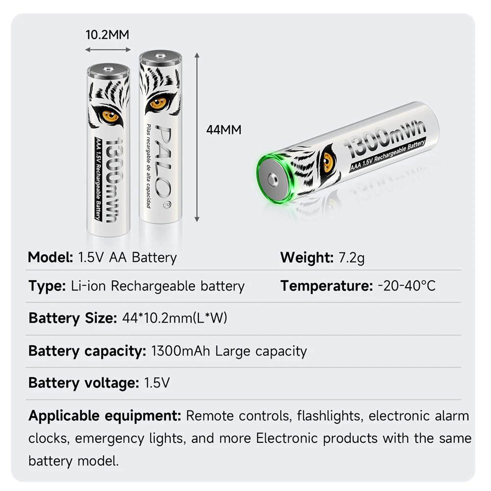 PALO 1.5V AAA Rechargeable Li-Ion Battery AAA 3A Bateria for Clock Computer Motherboard+1.5V AAA AA Li-Ion Battery Charger