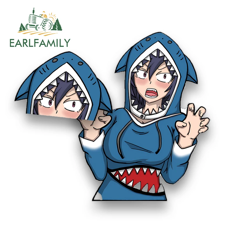 EARLFAMILY Interesting Hitomi-chan Peeker Car Stickers Eye Catching Shark Boy Graphics Decal Occlusion Scratch Windshield
