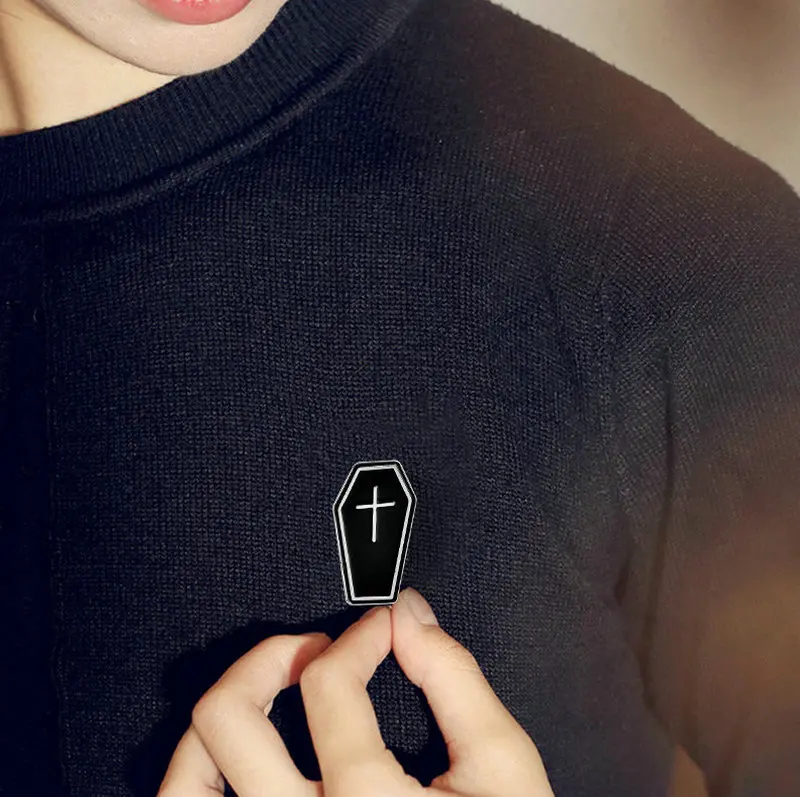 Pin Badge Custom Stay in Coffin Brooches Lapel Pin Jeans shirt Bag Dark Halloween Skeleton Jewelry Gift Let's Hide Enamel