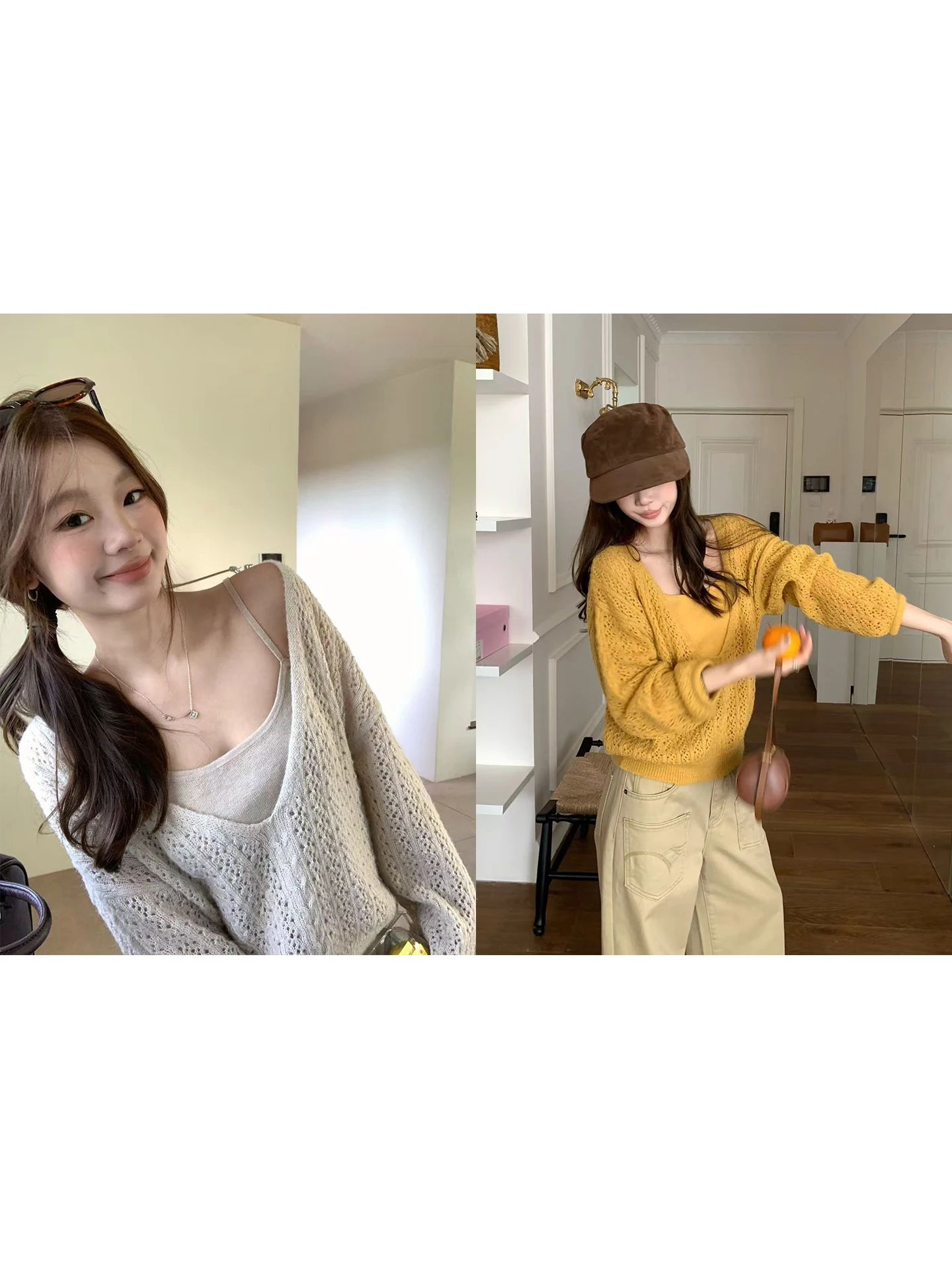 

Vaion V-Ne Knitted Hollow out Top Women's Twisted Flower Knit Cover up Two-Piece Set Casual Loose Fit Soft Nylon Polyest...