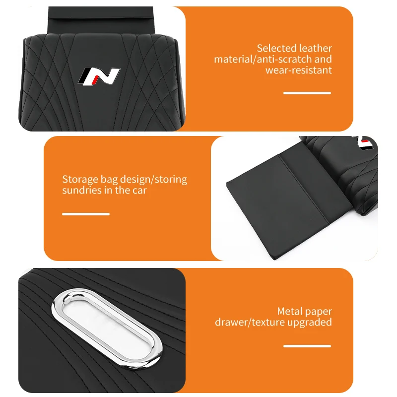 For Hyundai Car Armrest Height Booster Cushion Leather Metal Storage Pocket Pad Sonata i30 i20 Tucson Elantra Kona N Line - view 2