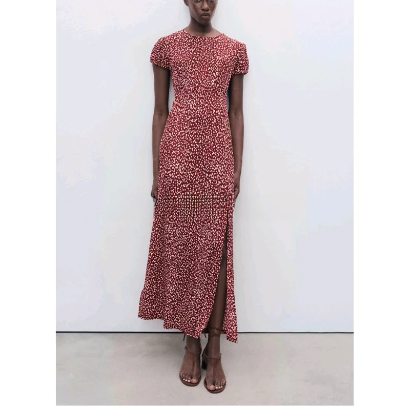 Estate delle nuove donne floreale Vaion Side Split Bubble Or Sve Straight Dr Casual Sle X Versione Fibra di poliestere