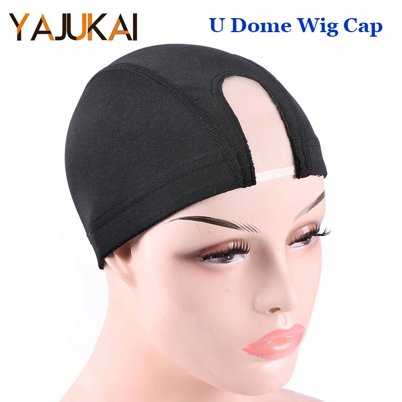 U Part Wig Cap com Mono Net, Black Weaving Mesh Lace, Cap para fazer peruca, Stretch Dome Hairnet, 3.2x7.7cm, 1Pc