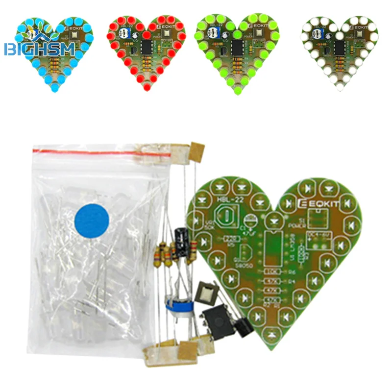 

DIY Heart Shape Breathing Lamp Kit Breathing LED Flashing Light Suite Red White Blue Green Electronic Production Learning Kit