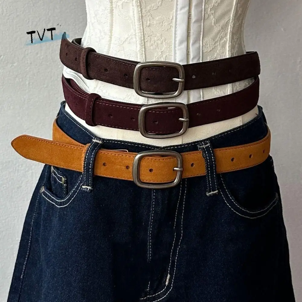 우아한 청바지 장식 스웨이드 벨트 폭 실버 사각 버클 PU 허리띠 한국 스타일 패션 바지 장식 일상용