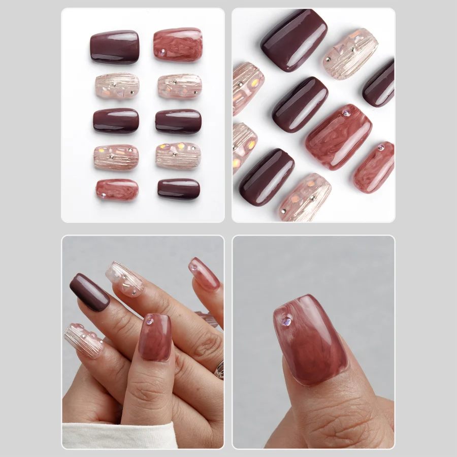 10pcs Private Customized Pure Handmade Press on Nails Short Square Simple Light Luxury Acrylic False Nails Nail Art Tool