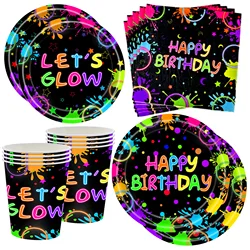 Neon Party Supplies Let Glow Party Disposable Plate Cup Napkin Glow in the Dark Theme Decoration for Birthday Baby Shower Party