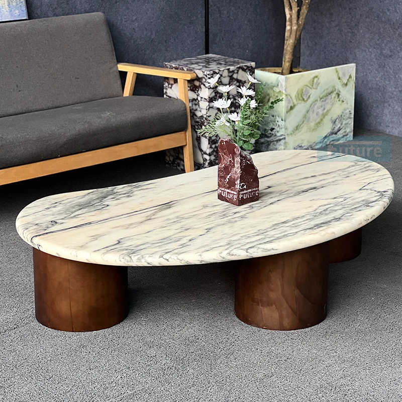 

Modern Luxury Pink Coffee Table Marble Top With Shelves Stainless Steel for Living Room