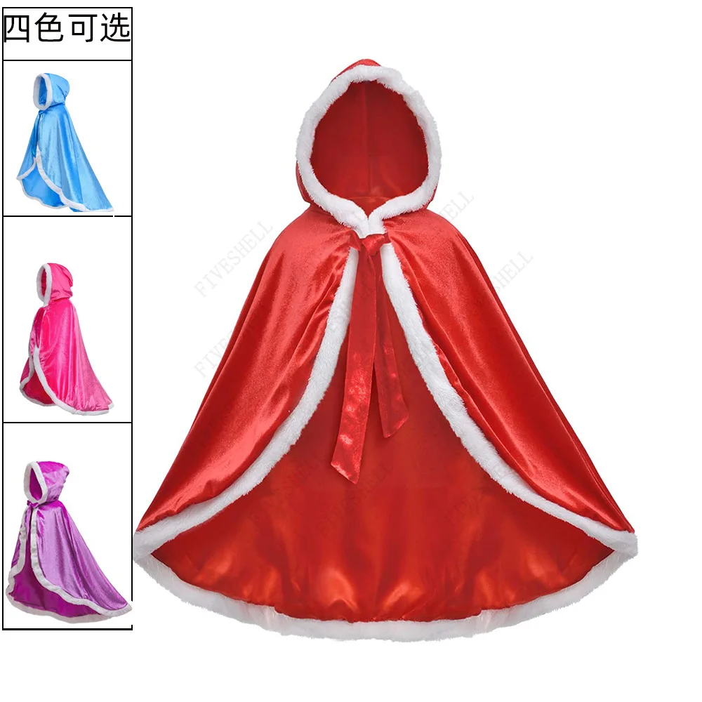 Halloween Costume for Kids Christmas Fur Coat Princess Cosplay Hooded Cape Cloaks Girls Dress Up Children Warm Winter Wrap Shawl