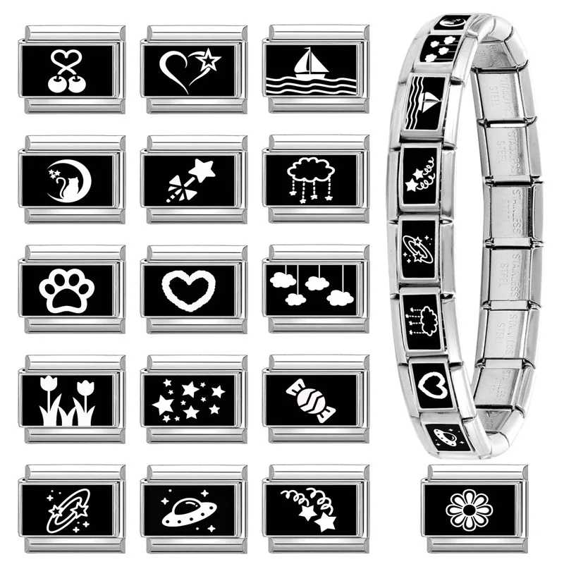 Fashion Stars Moon Galaxy Planet Series Black Background Italian Charm Links Fit 9mm Stainless Steel Bracelet Jewelry DIY Making
