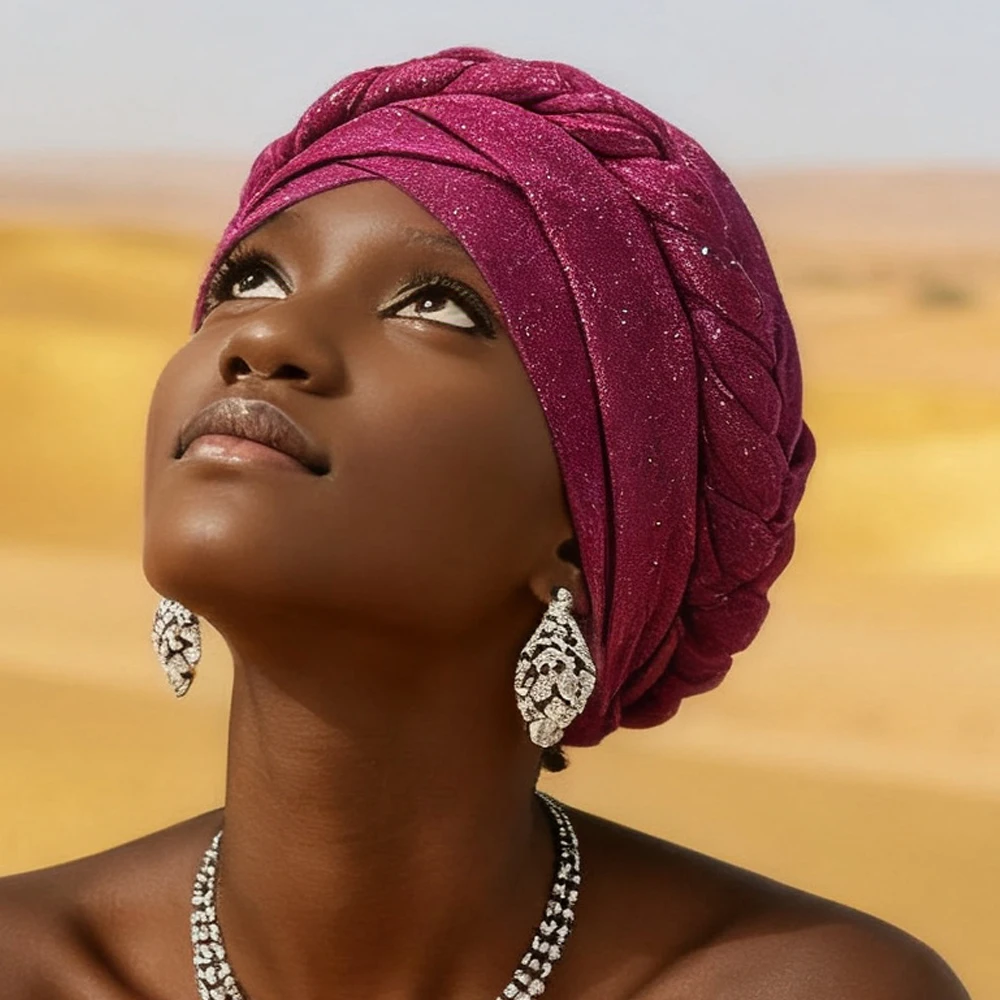 Forehead Cross Turban Muslim Hijab Glitter Bonnet Women Chemo Cap African Auto Gele Headscarf Bandanas Headband Turbante Mujer