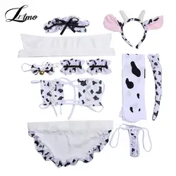 Cos Cow Cosplay Costume Maid Tankini Bikini Swimsuit Anime Girls Swimwear Clothing Lolita Bra And Panty Set Stockings