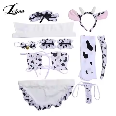 Cos Cow Cosplay Costume Maid Tankini Bikini Swimsuit Anime Girls Swimwear Clothing Lolita Bra And Panty Set Stockings