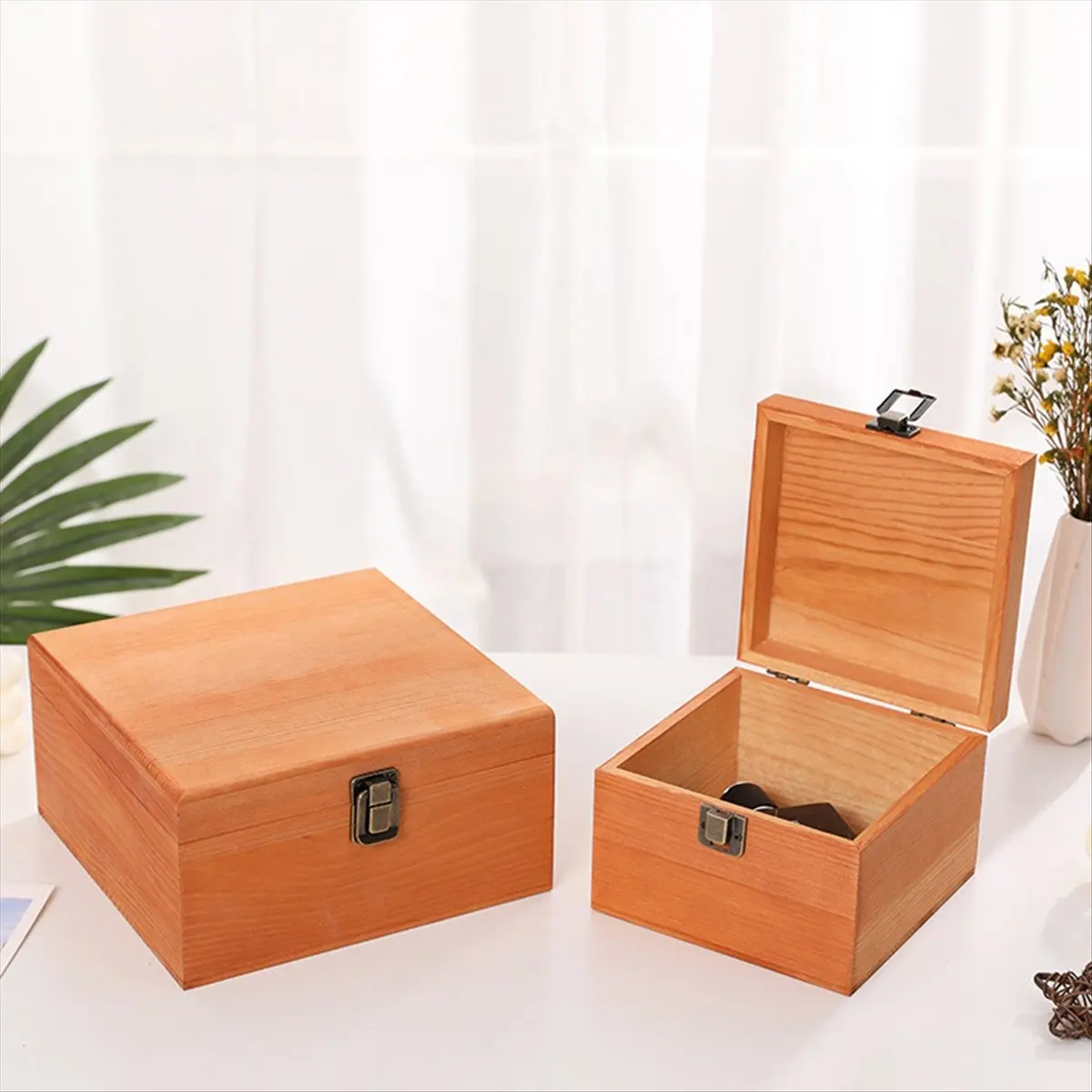 

Just- Wooden Storage Box Gift Box Wedding Candy Box Flip Gift Box Bridesmaid Gift Box Wood Color