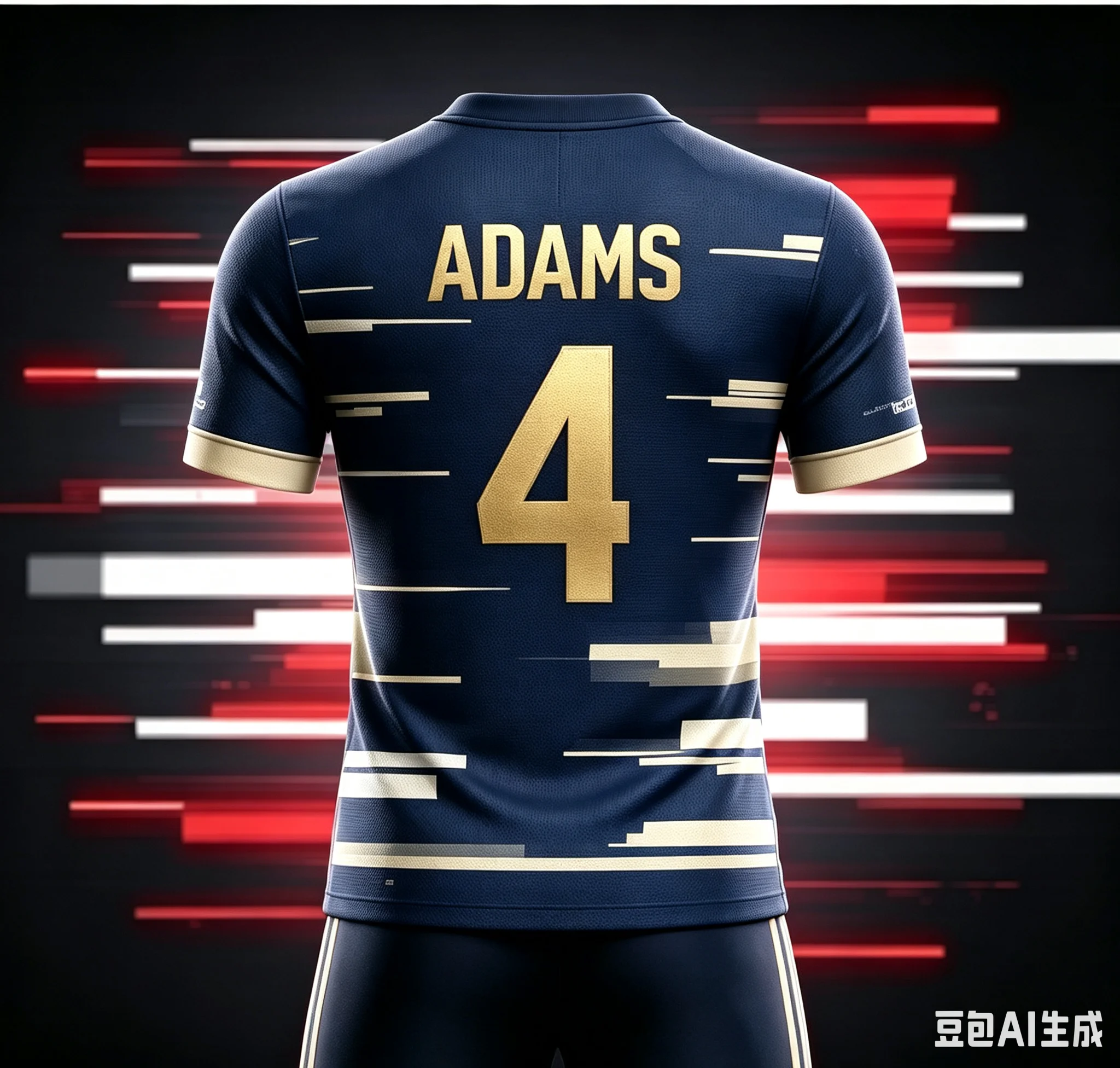 ADAMS MEN'S SOCCER JERSEY (NO. 4)–BLACK WITH RED & WHITE STRIPE PRINT SHORT-SLEEVE QUICK-DRY BREATHABLE FAN TRAINING&SPORTS TOP