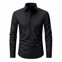 Nuevas camisas básicas de negocios cómodas de alta elasticidad para hombres de manga larga ajustadas informales sólidas vestido Formal Social camisas lisas