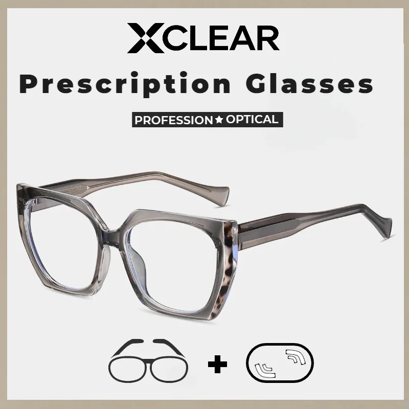 

Xclear Cateye Two-Tone Myopia Prescription Glasses Classic Trendy Design High Quality Anti Blue Ray Progressive Optical Eyeware