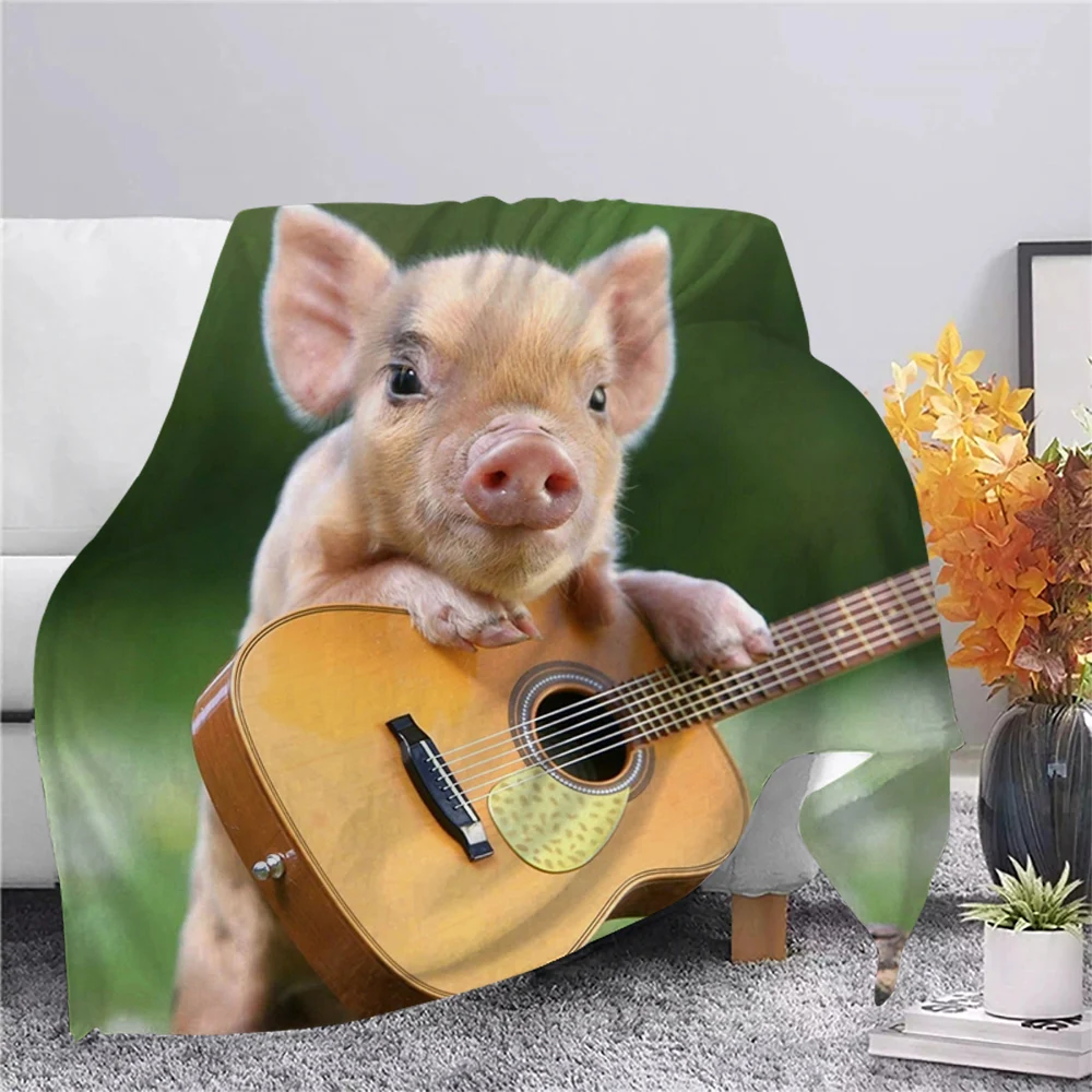 

CLOOCL Fashion Flannel Blankets Funny Cute Piglet Guitar 3D Printed Throw Blanket for Beds Adult Kids Portability Thin Quilts