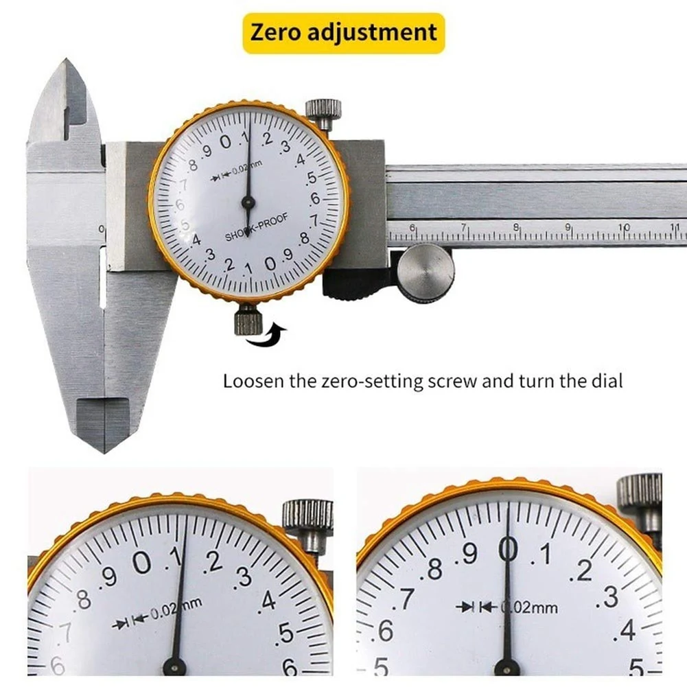 Dial Calipers 0-150mm 0.02mm High Precision Industry Stainless Steel Vernier Caliper Shockproof Metric Measuring Tool