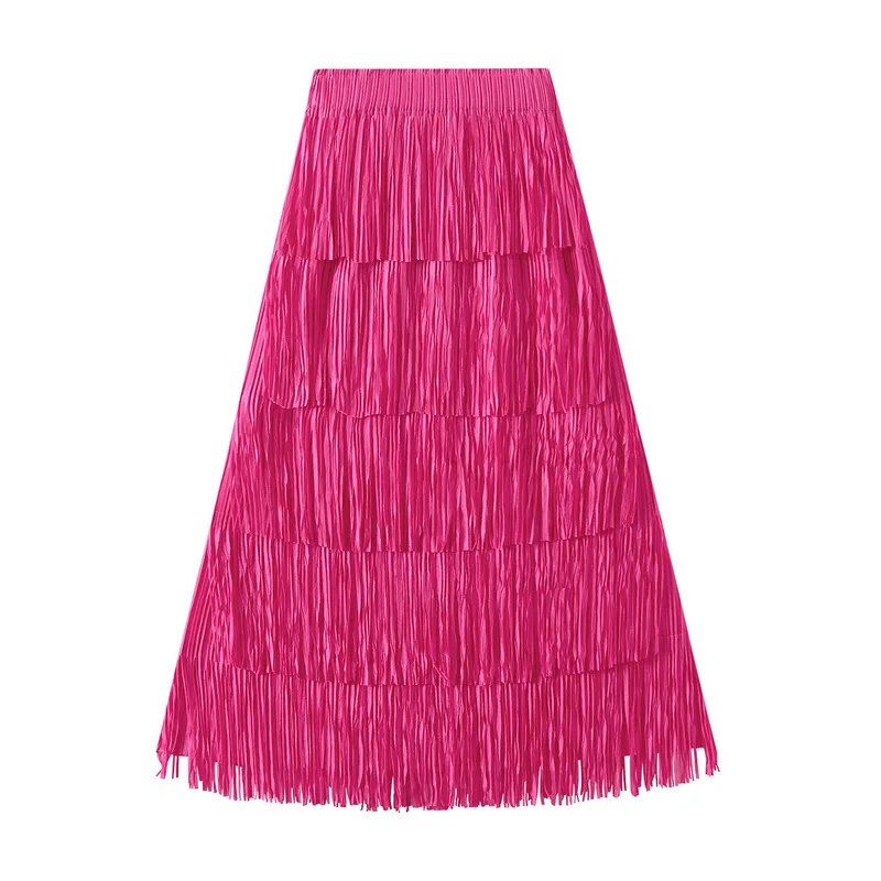 Luxury Multi Solid Colors Pleated Skirt for Women's Large Hem Folds A-line Skirts Female 2025 Loose Fashion Skirts Casual 0666
