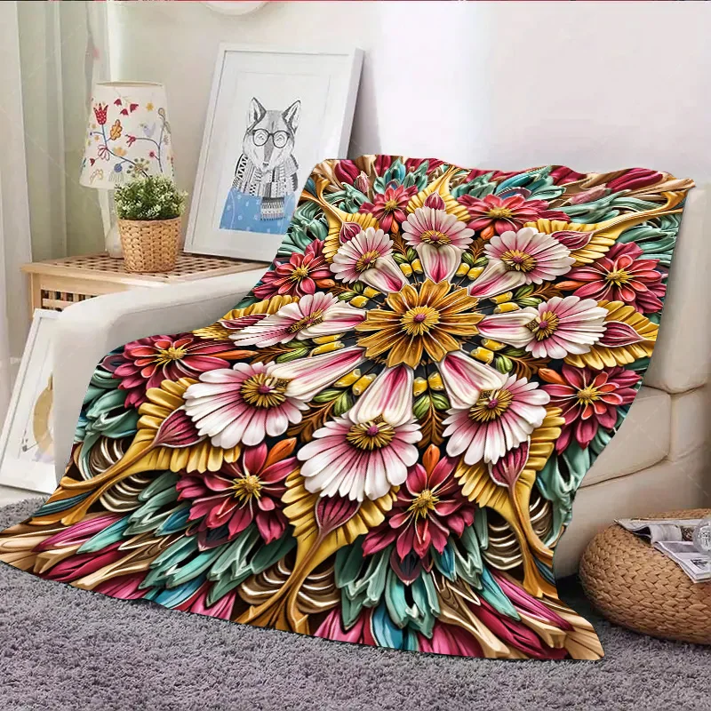 1 قطعة بطانية الفانيلا نابضة بالحياة الأزهار ماندالا رمي بطانية لديكور غرفة المعيشة المريحة