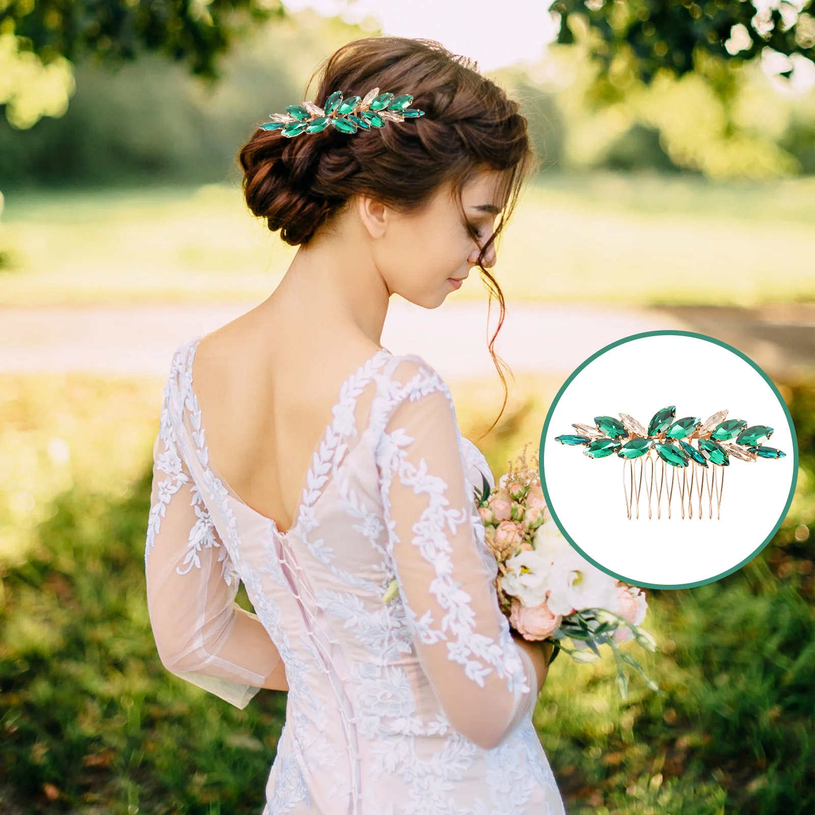 

1 Piece Green Wedding Hair Comb Elegant Crystal Bridal Side Accessory for Bride Bridesmaid Party Banquet Christmas Jewelry