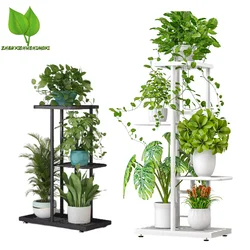 Metal Flower Pot Holder, Flowerpot Shelf, 4 Tier, 5 Potted Plant Stand, Storage Rack, Display Stand for Indoor Garden Decor