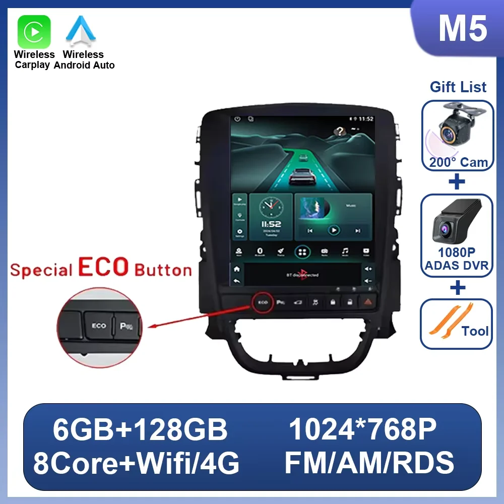 Autoradio Android 16 voor Opel Astra J Vauxhall Holden Cascada 2009-2018 Multimedia Scherm GPS Navigatie Auto Carplay ECO