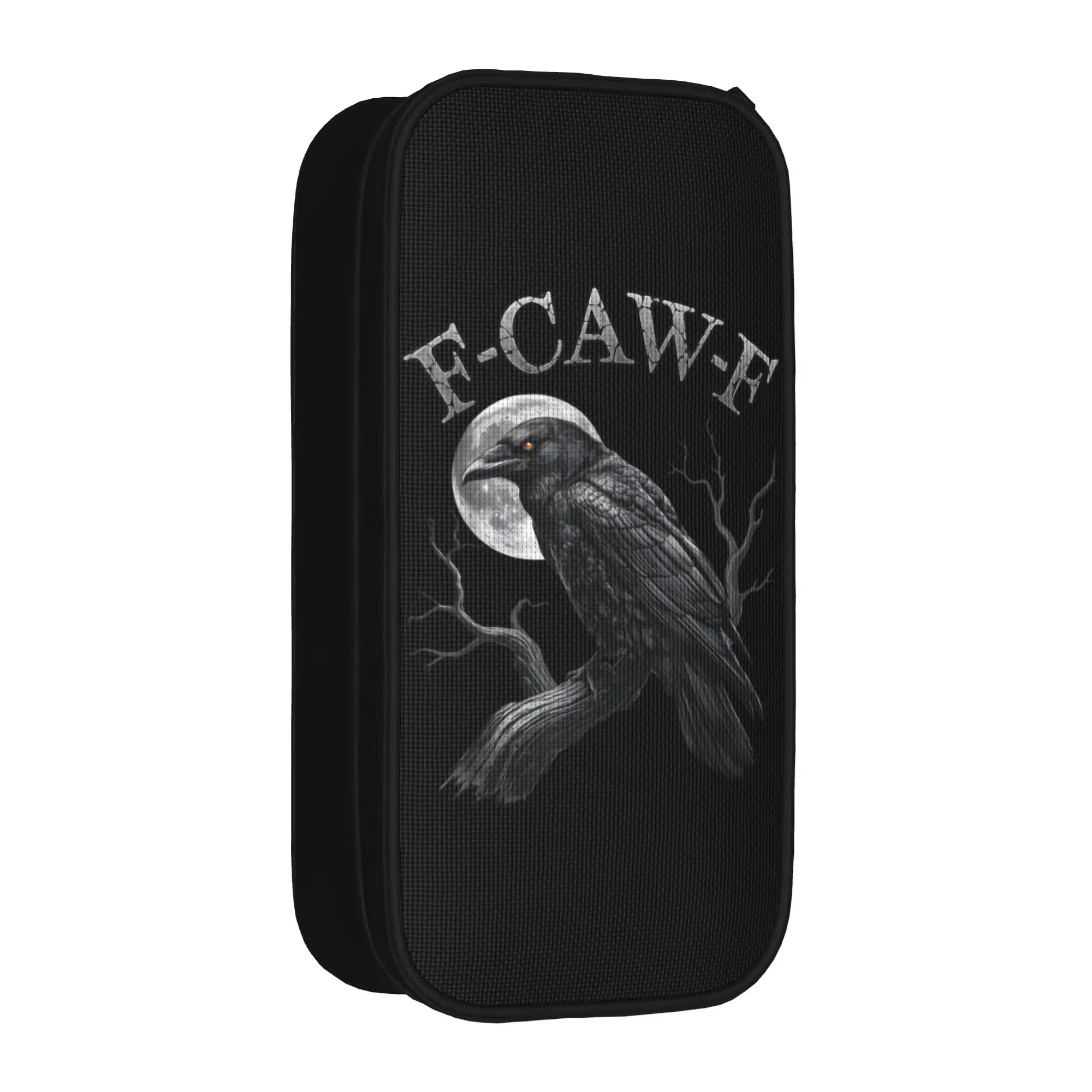 Black Crow F-Caw-F Funny Bird Pencil Cases Moon Gothic Humor Pencil Box Pen Holder  Student Big Capacity Bag Office Stationery